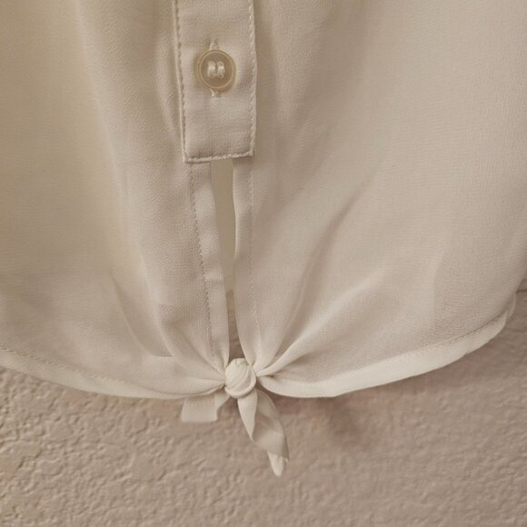 PINK ROSE Ladies Size Large - White Sheer Top - Tie at Waist - Button Front - Picture 6 of 7